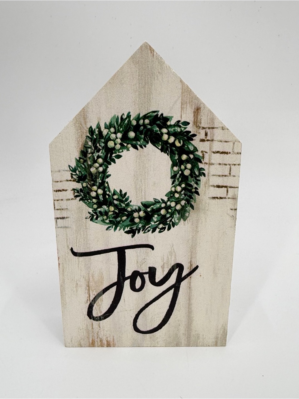 Wood Block Sign Wreath "Joy" 6 inch Farmhouse Tier Tray Decor Christmas Holiday